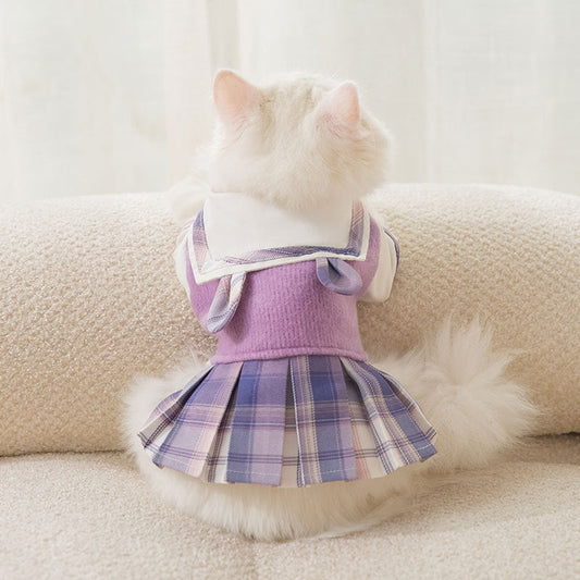 Rabbit Lapel JK School Dress for Cats & Puppies