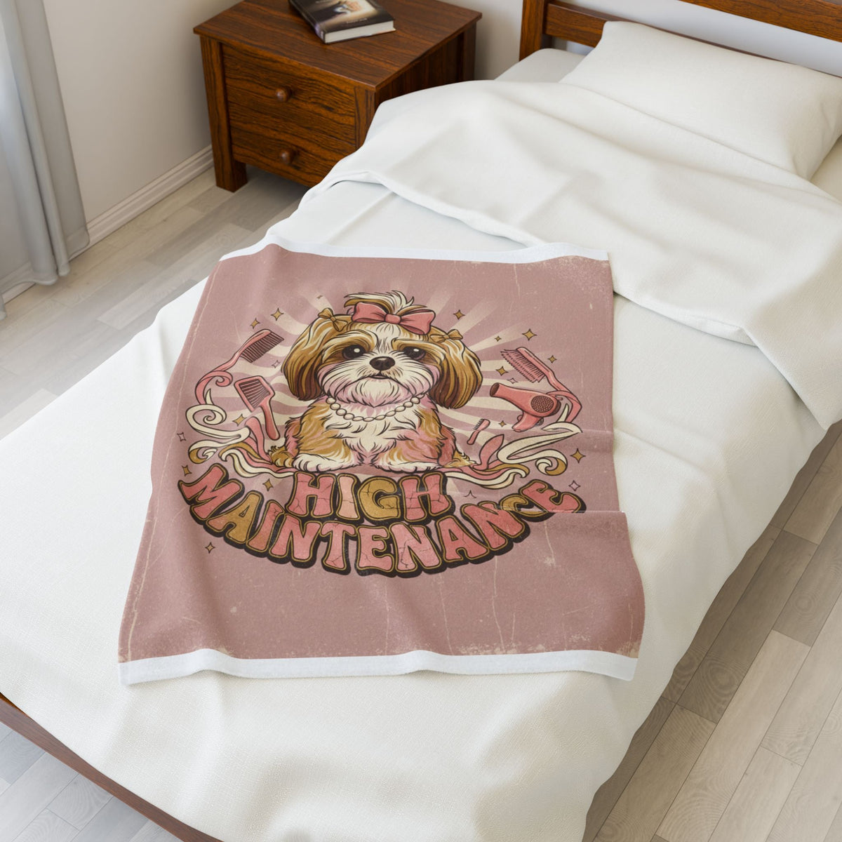 Velveteen Plush Blanket — "High Maintenance Dog" Funny Pet Lover Throw