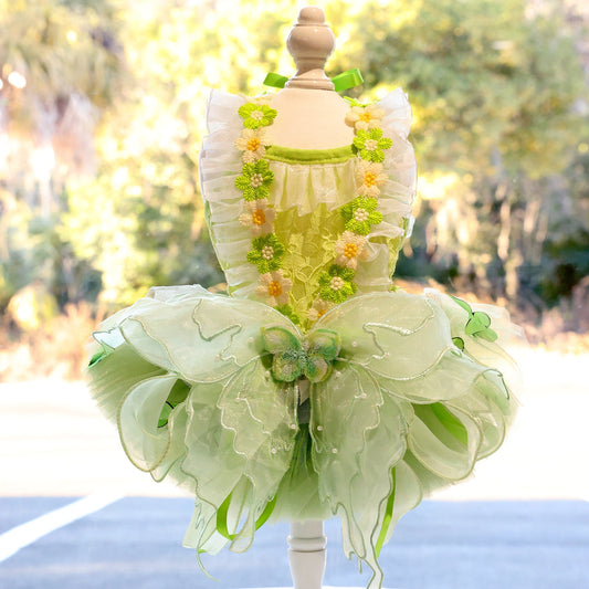 Butterfly Fairy Dog Tutu Dress with 3D Floral Lace