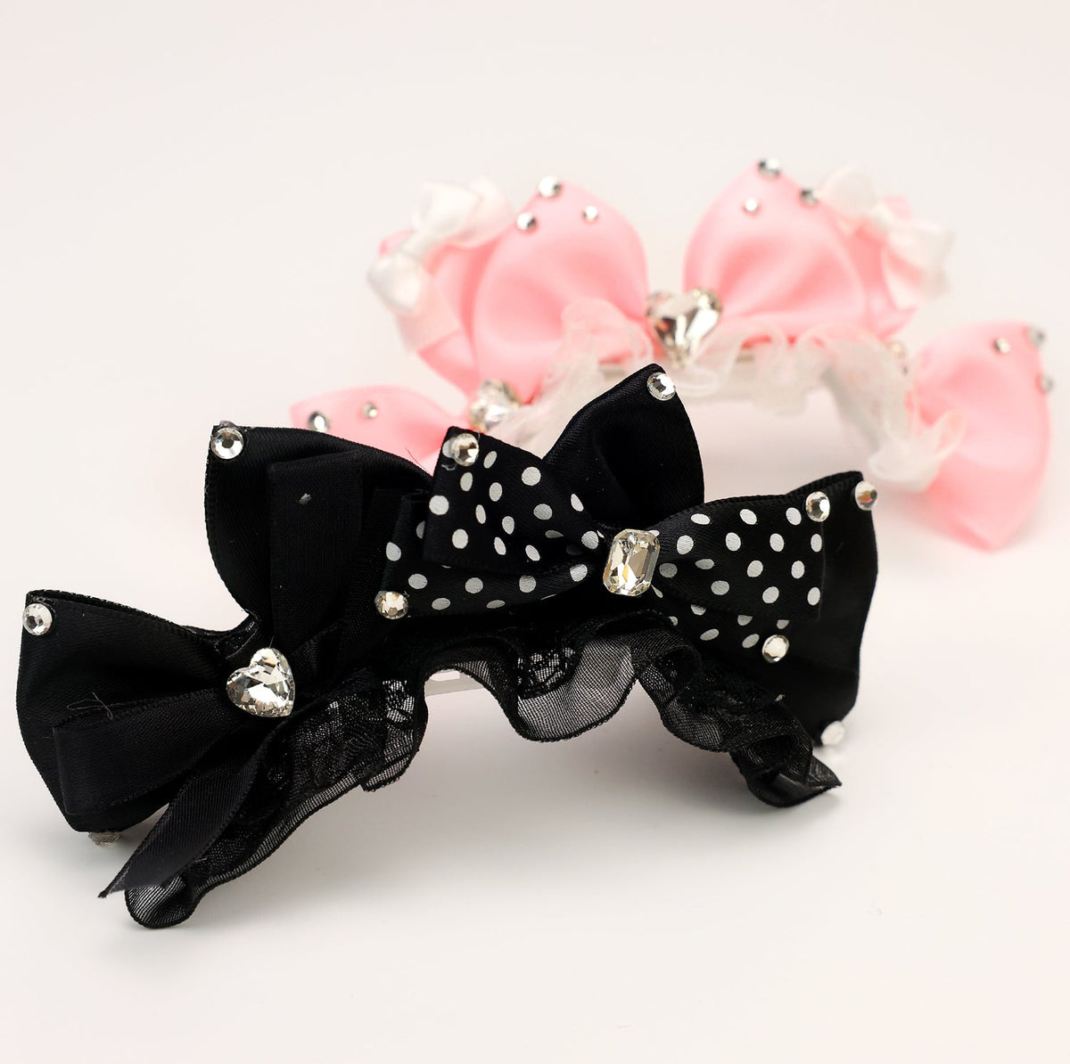 Polka Dot Rhinestone Pet Bow Hair Clip