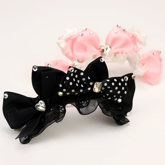 Polka Dot Rhinestone Pet Bow Hair Clip
