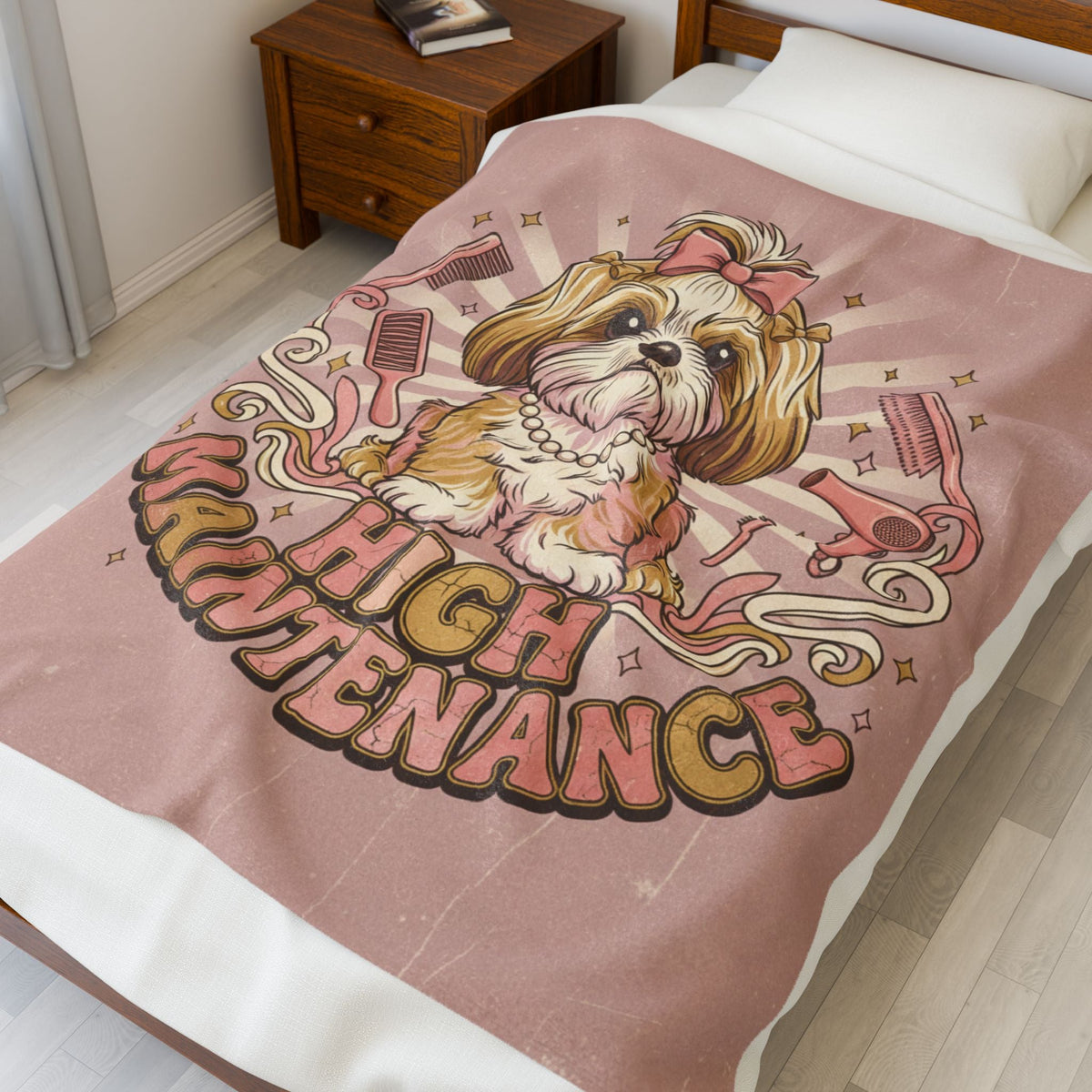 Velveteen Plush Blanket — "High Maintenance Dog" Funny Pet Lover Throw