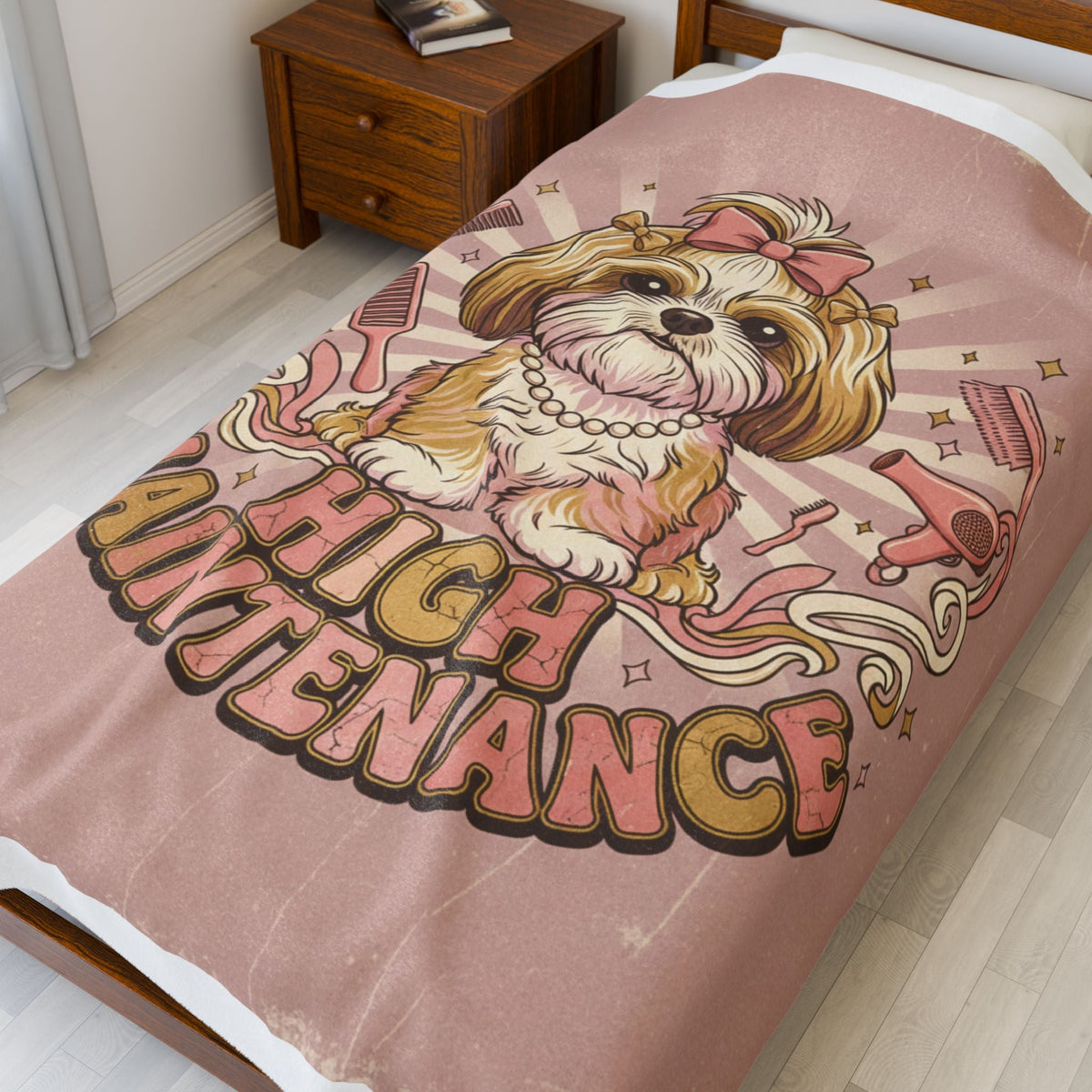 Velveteen Plush Blanket — "High Maintenance Dog" Funny Pet Lover Throw