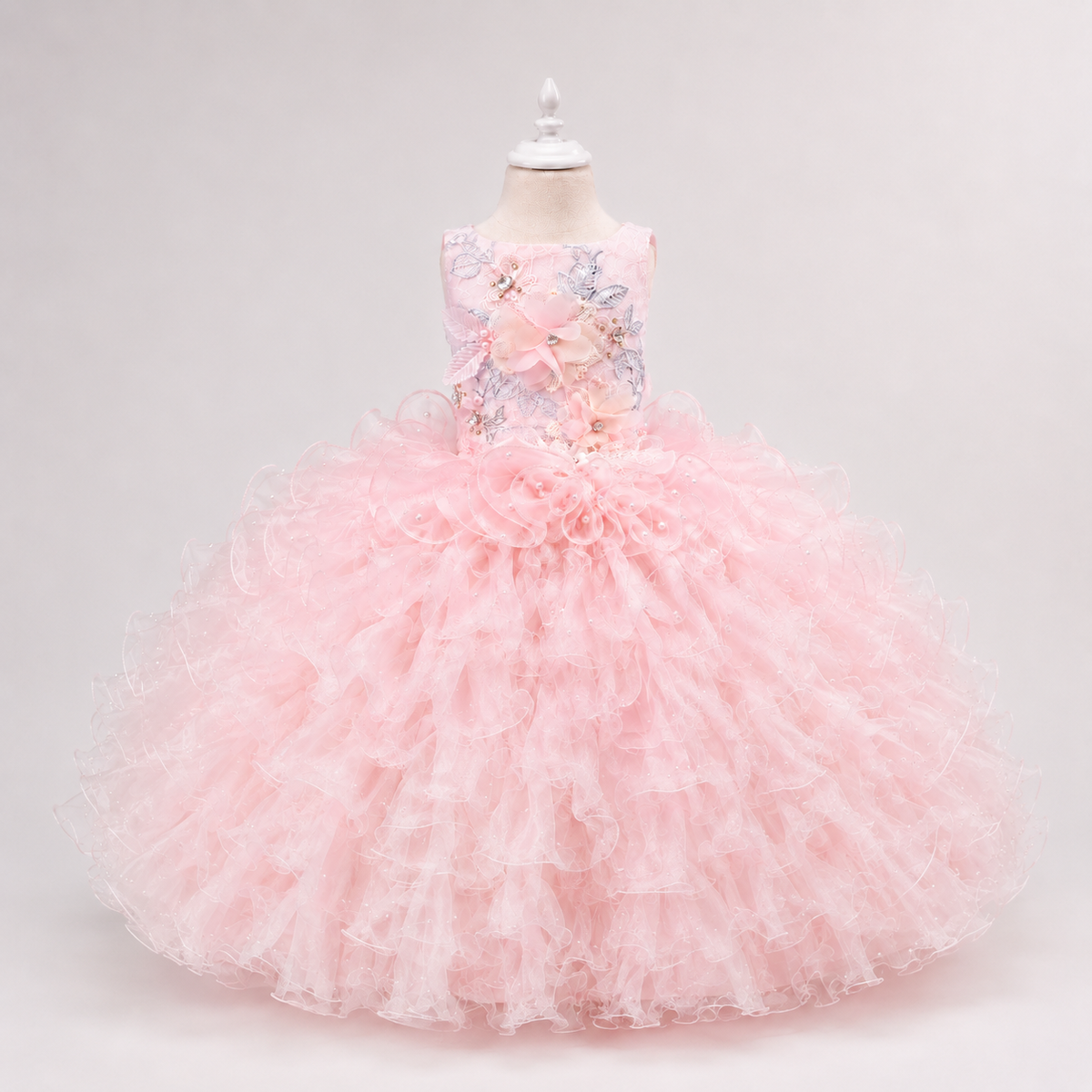 Pink Pearl Princess Dog Dress – Luxury Floral Couture Puppy Gown with Ruffle Skirt
