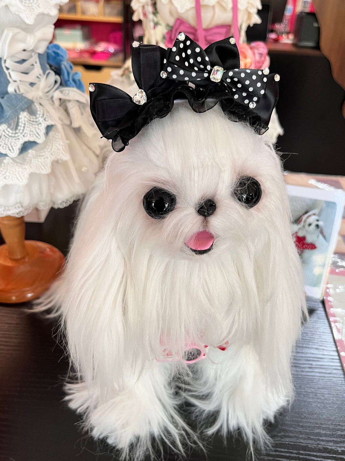 Polka Dot Rhinestone Pet Bow Hair Clip