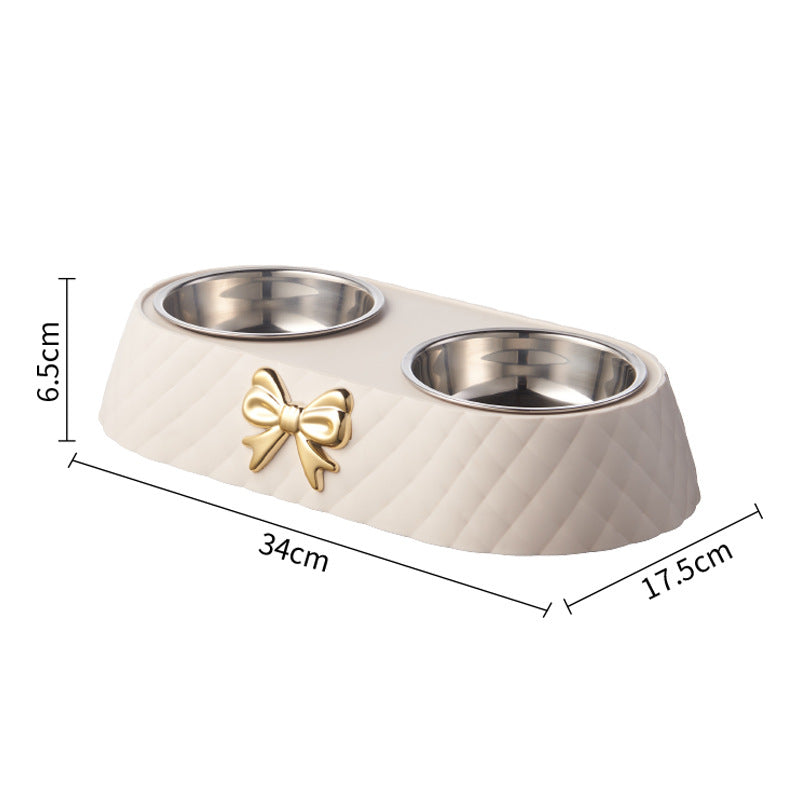 Bow Accent Double Stainless Steel Pet Bowl