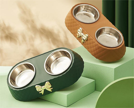 Bow Accent Double Stainless Steel Pet Bowl