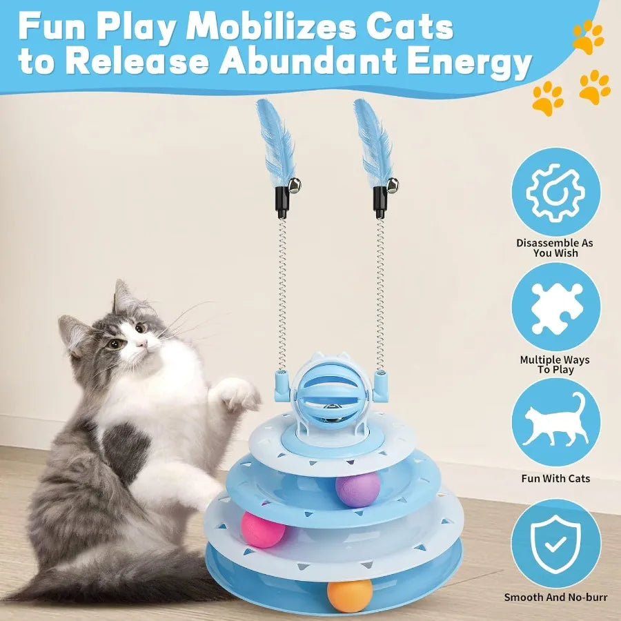 Cat Toy Interactive Pet Plaything for Indoor Kitten Interactive Kitty Puzzle Ball with 2 CatTease Blue