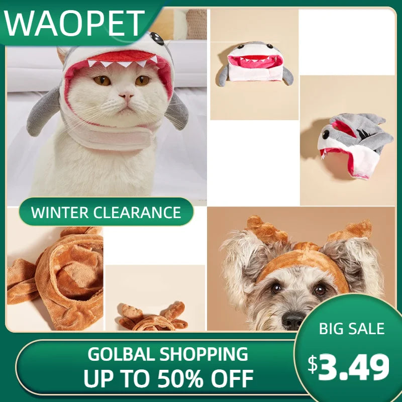 Cosplay Party Costume for Pet, Cat Shark Headdress, Dog Elk Headgear, Winter Warm Hat, Puppy Dress Up, Kitten Outfits