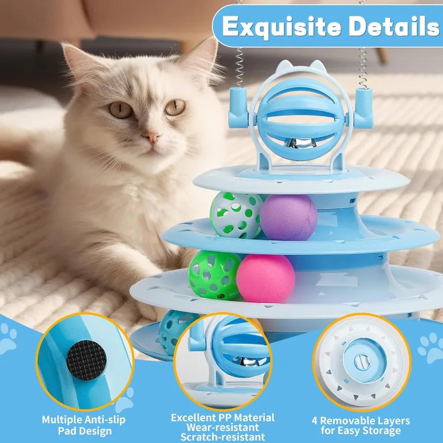 Cat Toy Interactive Pet Plaything for Indoor Kitten Interactive Kitty Puzzle Ball with 2 CatTease Blue