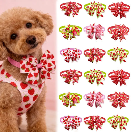 50/100pcs Dog Bow Tie Summer Strawberry Style Dog Bowties Necktie Collar Pet Supplies Pet Grooming Accessories for Small Dog Cat