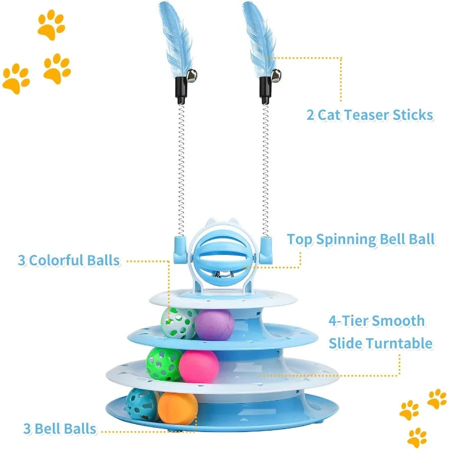 Cat Toy Interactive Pet Plaything for Indoor Kitten Interactive Kitty Puzzle Ball with 2 CatTease Blue