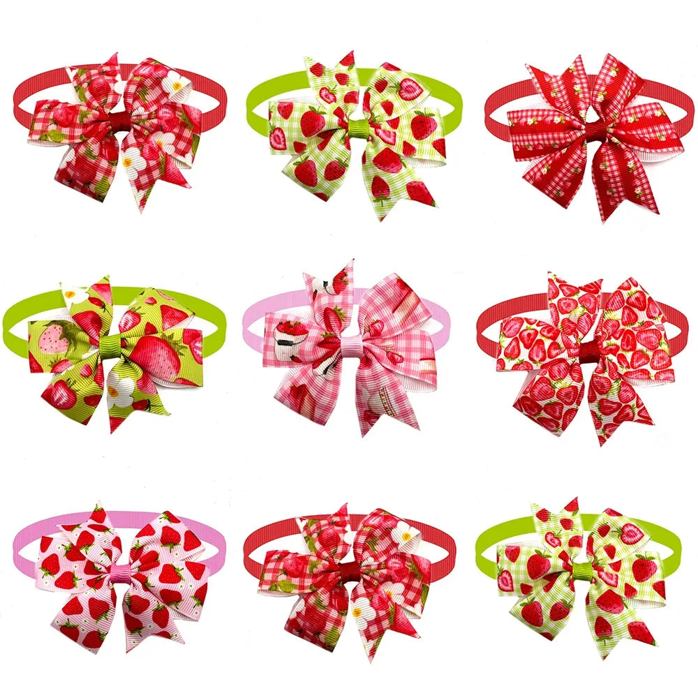 50/100pcs Dog Bow Tie Summer Strawberry Style Dog Bowties Necktie Collar Pet Supplies Pet Grooming Accessories for Small Dog Cat
